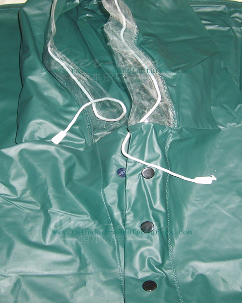 Green PVC cycling cape front fly drawing string hood
